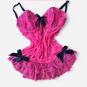 Victoria's Secret Pink and Black Lace Chemise